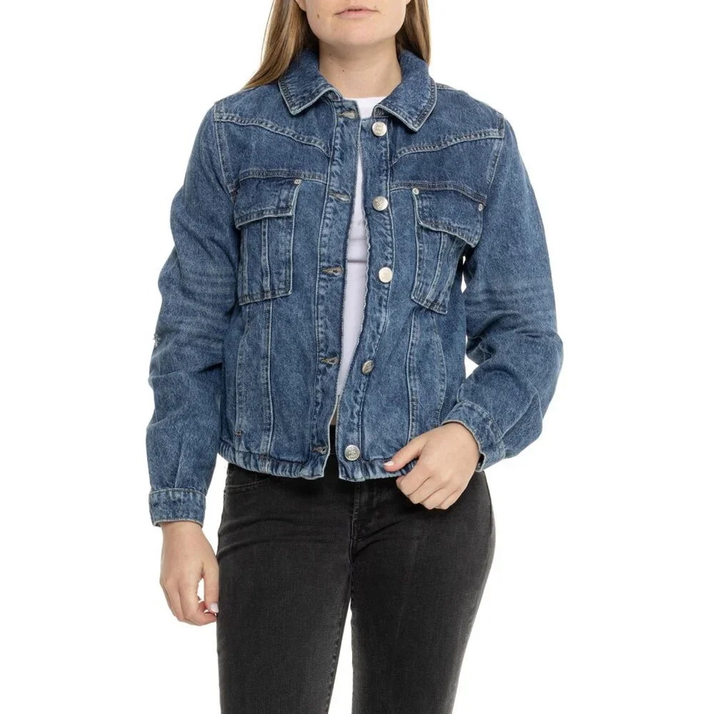 NWT Free People We The Free Women's Jade Denim Jacket in High Dive Size M - Picture 1 of 16